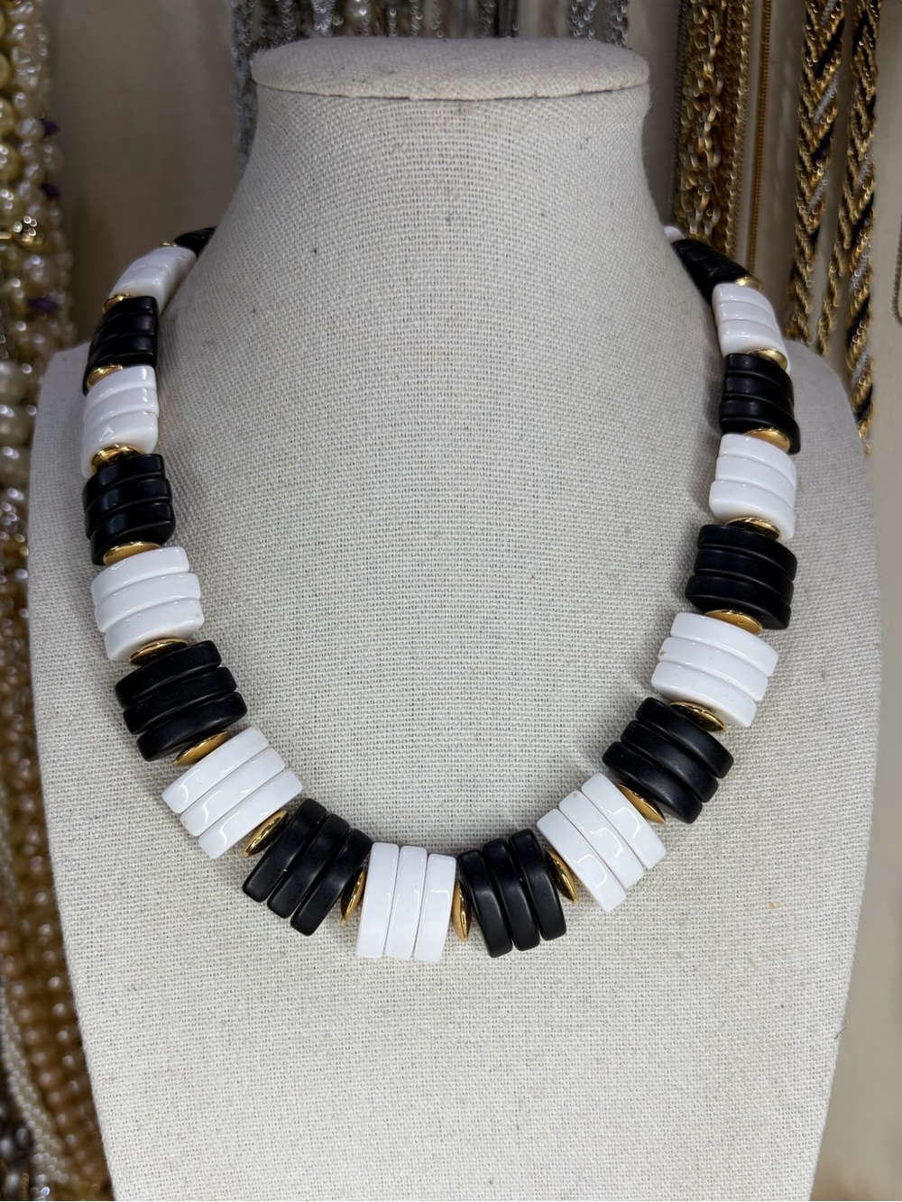 Vintage Avon Spectator Necklace Black And White Jewelry 80s Statement